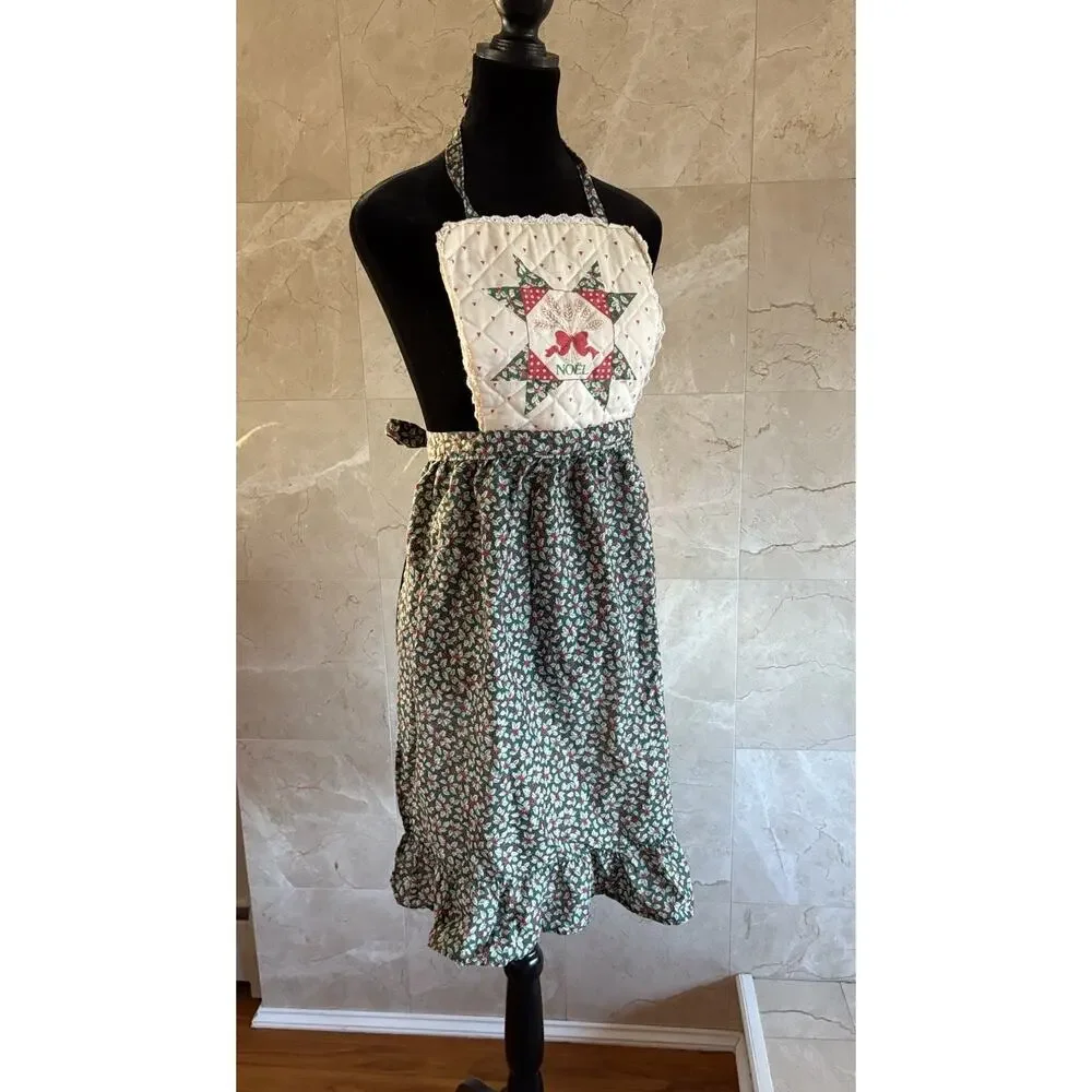 Vintage 70s Cottagecore Apron Bundle: Bib + Half Apron, Handmade USA, Trad Wife